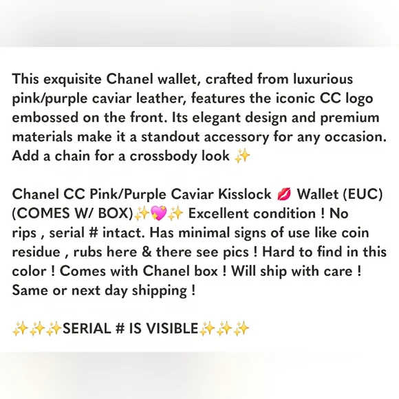 💯 Authentic Chanel Pink Caviar Leather Wallet with Iconic CC Logo🌸 - Picture 10 of 10